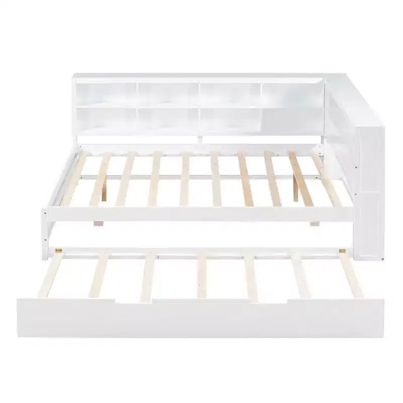 Für ein Einzelbett in voller Größe, mit Ausziehbett und Ablagefach, für das Schlafzimmer, Weiß