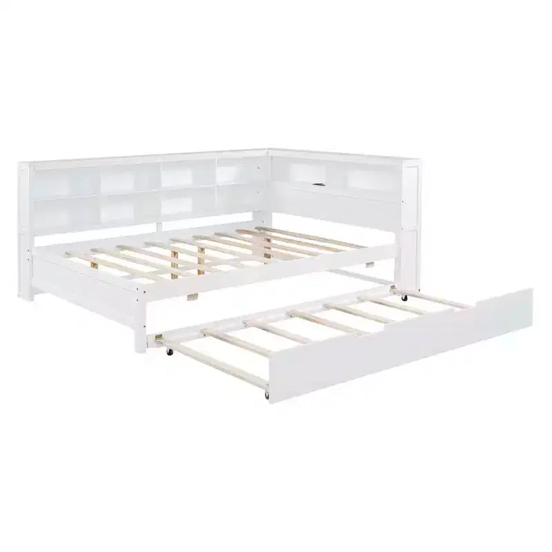 Für ein Einzelbett in voller Größe, mit Ausziehbett und Ablagefach, für das Schlafzimmer, Weiß