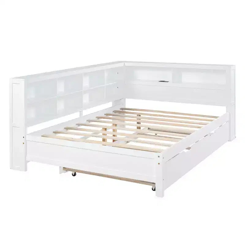 Für ein Einzelbett in voller Größe, mit Ausziehbett und Ablagefach, für das Schlafzimmer, Weiß