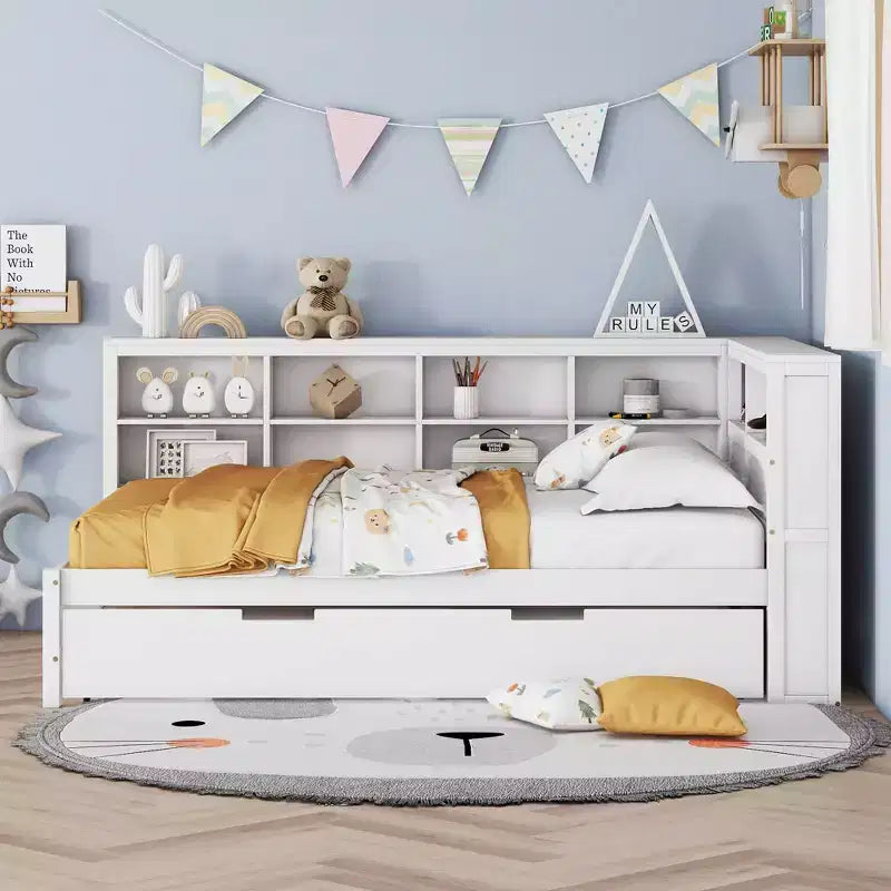 Für ein Einzelbett in voller Größe, mit Ausziehbett und Ablagefach, für das Schlafzimmer, Weiß