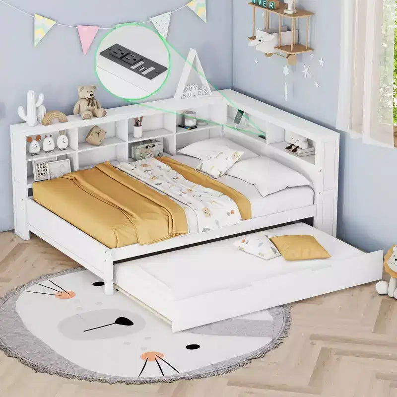 Für ein Einzelbett in voller Größe, mit Ausziehbett und Ablagefach, für das Schlafzimmer, Weiß