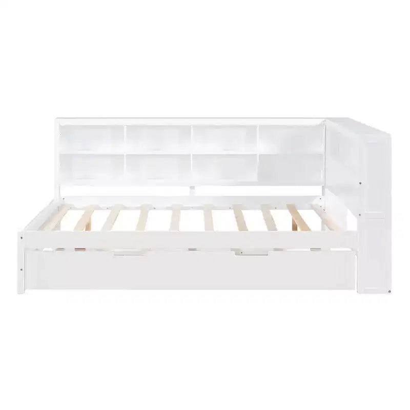 Für ein Einzelbett in voller Größe, mit Ausziehbett und Ablagefach, für das Schlafzimmer, Weiß