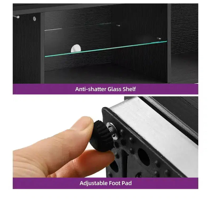 Moderner TV-Ständer mit höhenverstellbarer Halterung für 65-Inch-Fernseher, LED-Entertainment-Center mit Stauraum, Medienkonsole für das Wohnzimmer, Schwarz