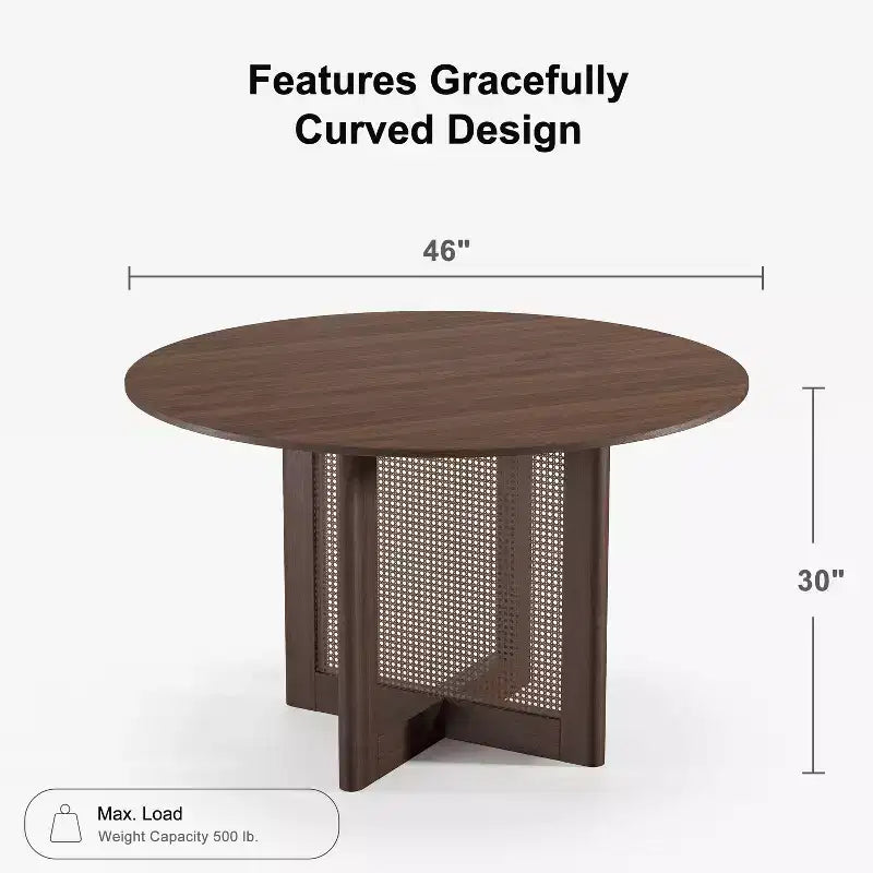 Table de cuisine et de salle à manger de style rustique, table ronde avec pieds en rotin tressé, pour la cuisine, le bar ou le salon