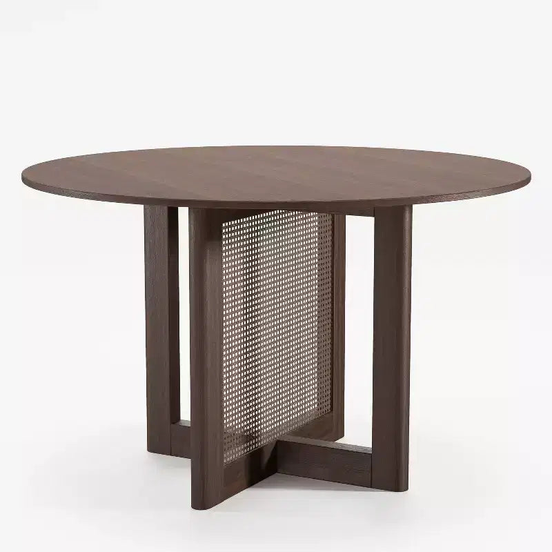 Table de cuisine et de salle à manger de style rustique, table ronde avec pieds en rotin tressé, pour la cuisine, le bar ou le salon