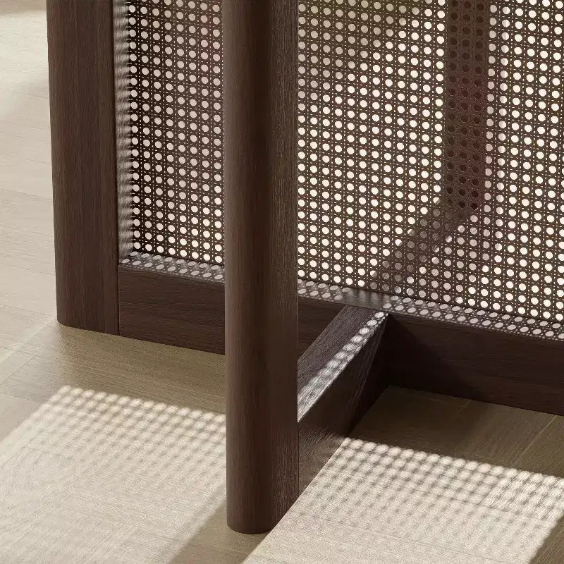 Table de cuisine et de salle à manger de style rustique, table ronde avec pieds en rotin tressé, pour la cuisine, le bar ou le salon
