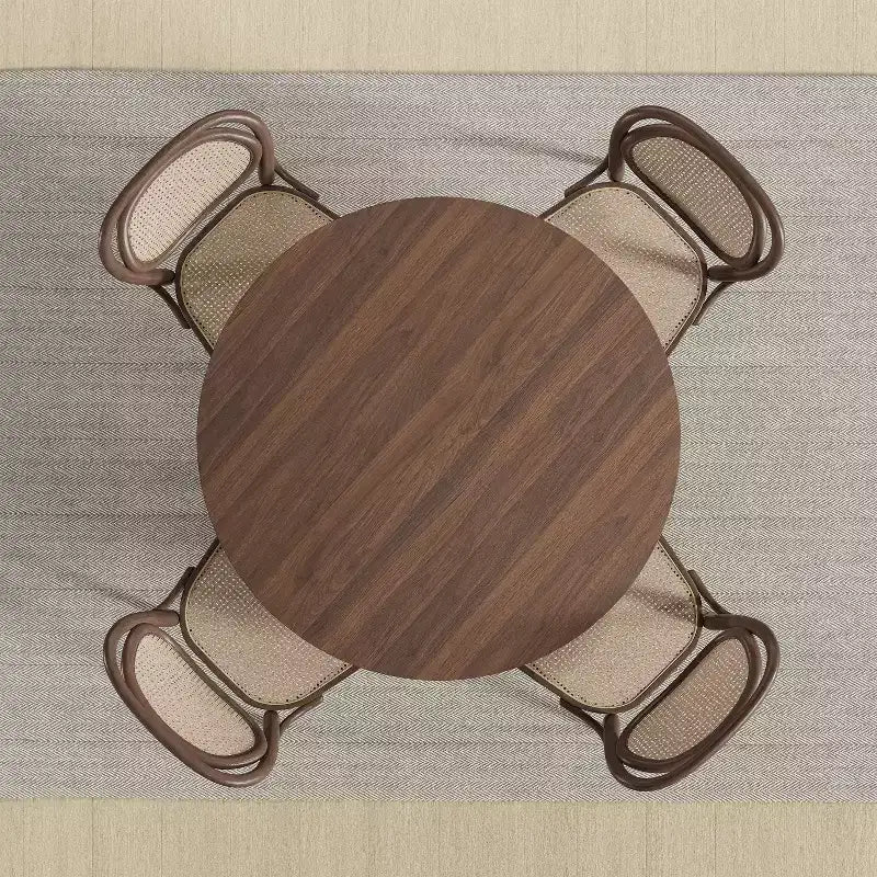 Table de cuisine et de salle à manger de style rustique, table ronde avec pieds en rotin tressé, pour la cuisine, le bar ou le salon