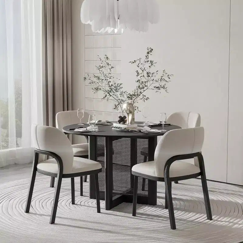 Table de cuisine et de salle à manger de style rustique, table ronde avec pieds en rotin tressé, pour la cuisine, le bar ou le salon
