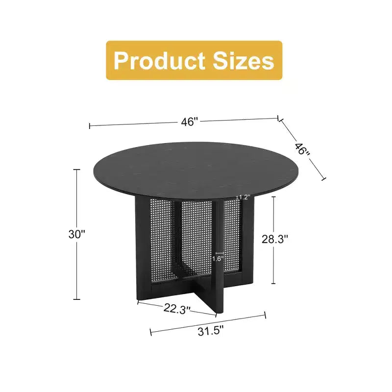 Table de cuisine et de salle à manger de style rustique, table ronde avec pieds en rotin tressé, pour la cuisine, le bar ou le salon