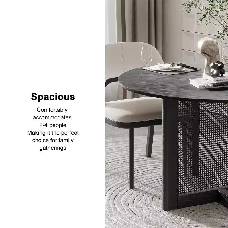 Table de cuisine et de salle à manger de style rustique, table ronde avec pieds en rotin tressé, pour la cuisine, le bar ou le salon