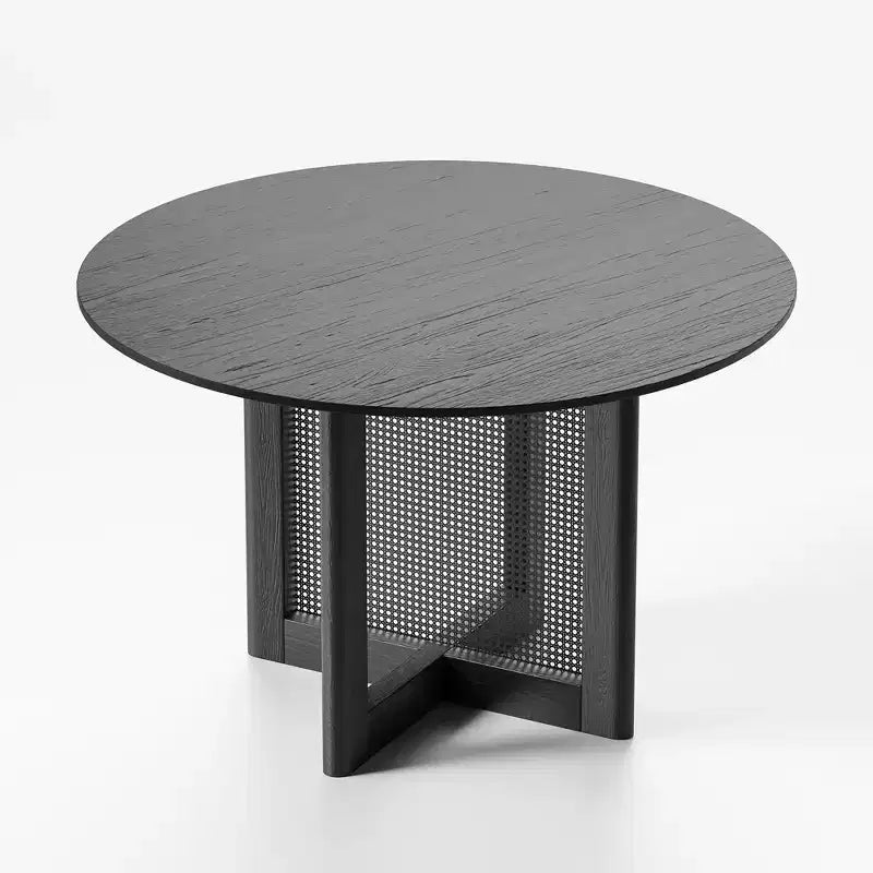 Table de cuisine et de salle à manger de style rustique, table ronde avec pieds en rotin tressé, pour la cuisine, le bar ou le salon