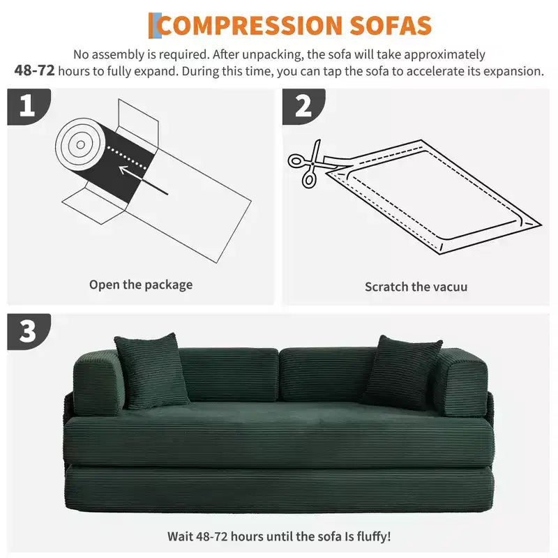 Sofá cama convertible 5 en 1  Sofá futón extragrande de pana de 78.8, respaldo ajustable, almohada, sin montaje, sofá modular que ahorra espacio