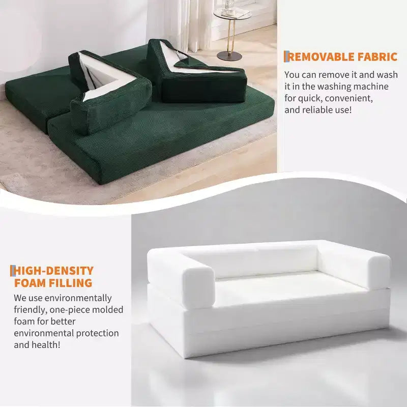 Sofá cama convertible 5 en 1  Sofá futón extragrande de pana de 78.8, respaldo ajustable, almohada, sin montaje, sofá modular que ahorra espacio