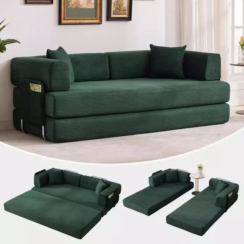 Canapé-lit convertible 5-en-1, futon surdimensionné en velours côtelé de 78.8, dossier réglable, coussin, sans montage, siège modulaire peu encombrant