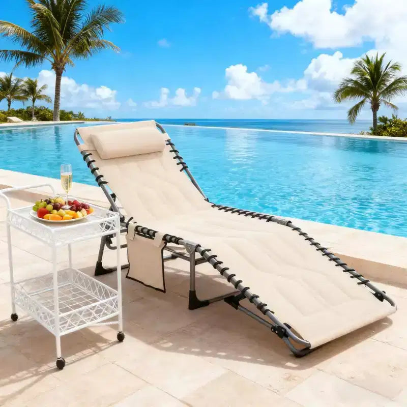 Tumbona reclinable para exteriores  Silla plegable acolchada con respaldo y reposacabezas ajustables para la piscina, la playa o el jardín