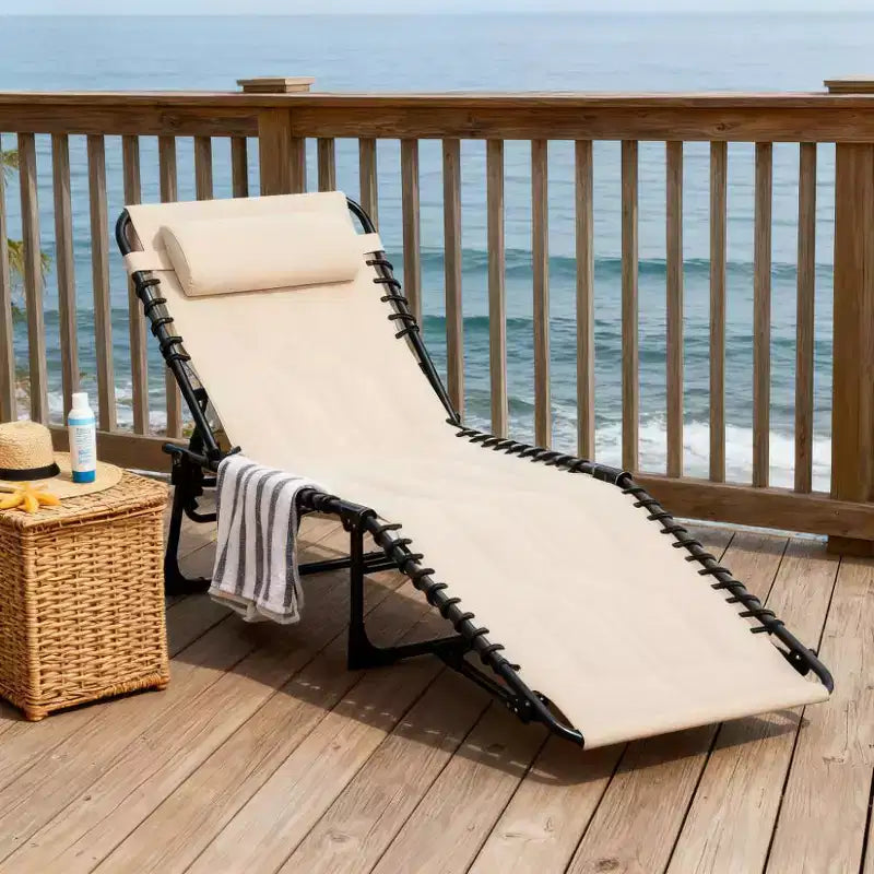 Tumbona reclinable para exteriores  Silla plegable acolchada con respaldo y reposacabezas ajustables para la piscina, la playa o el jardín
