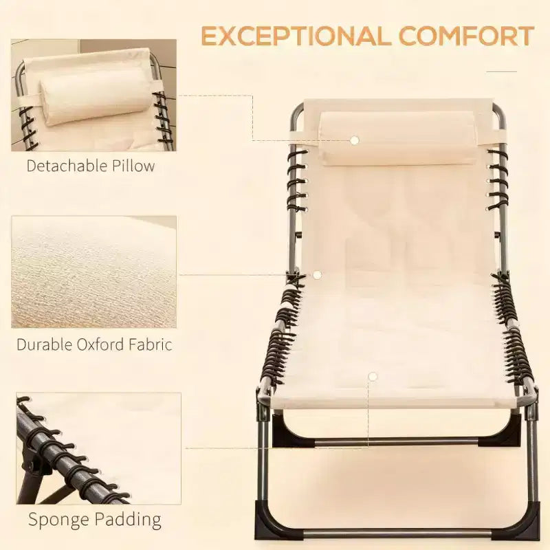 Tumbona reclinable para exteriores  Silla plegable acolchada con respaldo y reposacabezas ajustables para la piscina, la playa o el jardín