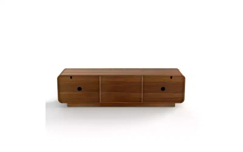 TV-Schrank, 58 Zoll, mit spiralförmigem Wellenmuster im Mid-Century-Stil, Aufbewahrungsschrank und zwei Schubladen, für Wohnzimmer oder Schlafzimmer geeignet, Walnuss