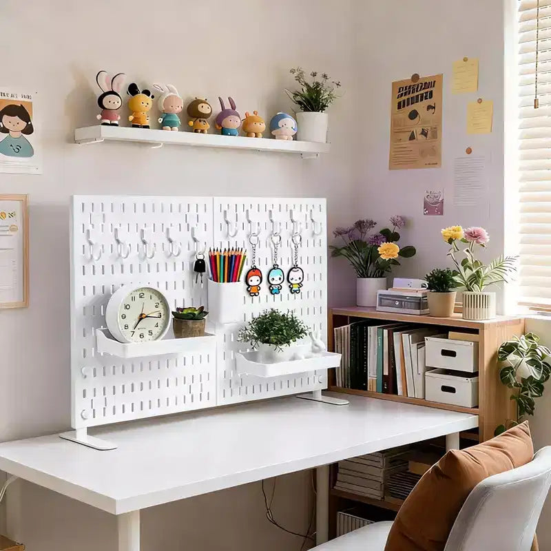 Wand-Organizer-Set mit robuster Metall-Lochwand - 4 Paneele mit 10 Haken und 2 Standfüßen, kratzfestes, stabiles Stahlgestell für Garage, Büro und Zuhause, Schwarz