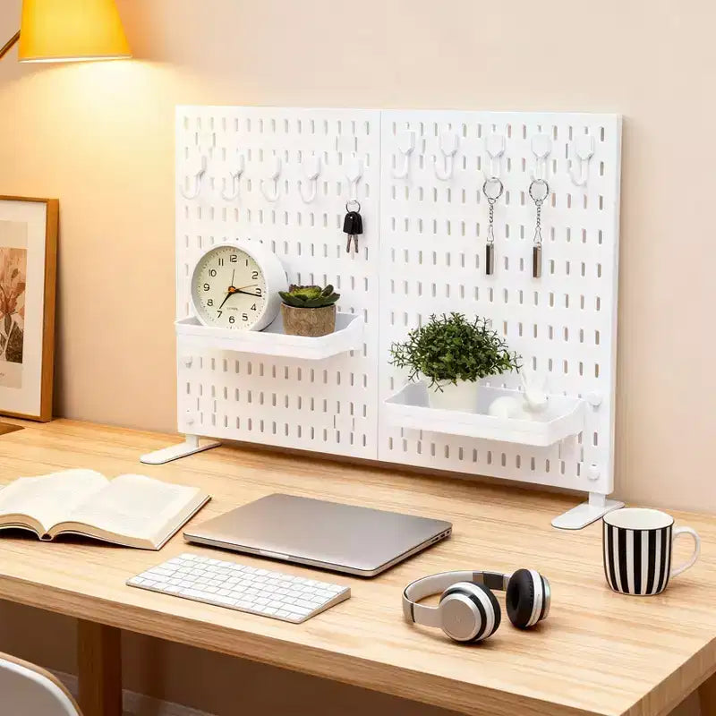 Wand-Organizer-Set mit robuster Metall-Lochwand - 4 Paneele mit 10 Haken und 2 Standfüßen, kratzfestes, stabiles Stahlgestell für Garage, Büro und Zuhause, Schwarz