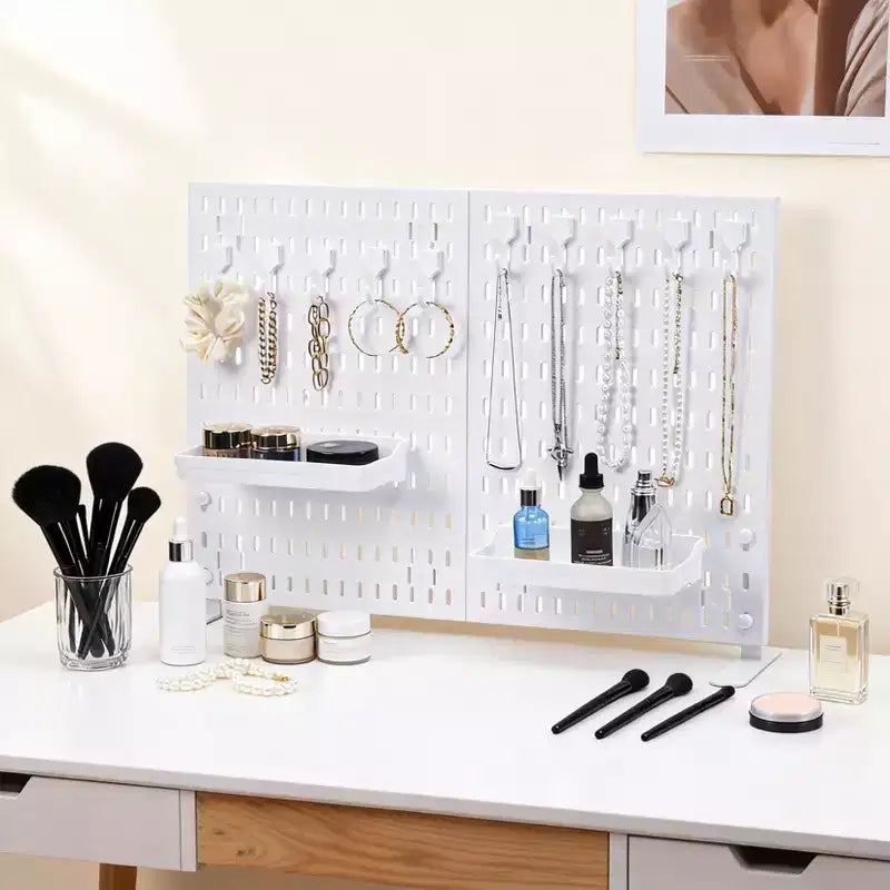 Wand-Organizer-Set mit robuster Metall-Lochwand - 4 Paneele mit 10 Haken und 2 Standfüßen, kratzfestes, stabiles Stahlgestell für Garage, Büro und Zuhause, Schwarz