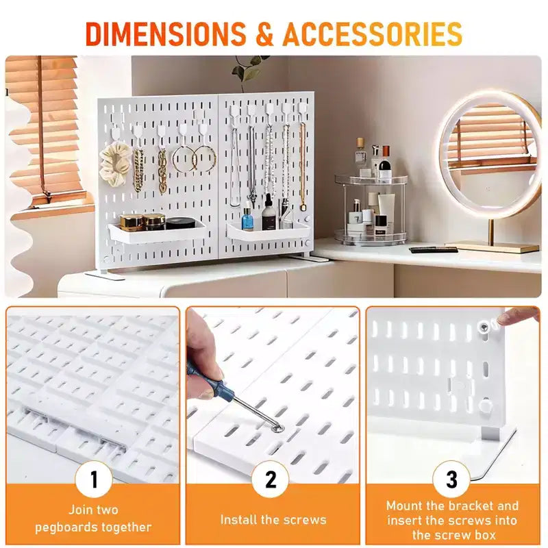 Wand-Organizer-Set mit robuster Metall-Lochwand - 4 Paneele mit 10 Haken und 2 Standfüßen, kratzfestes, stabiles Stahlgestell für Garage, Büro und Zuhause, Schwarz