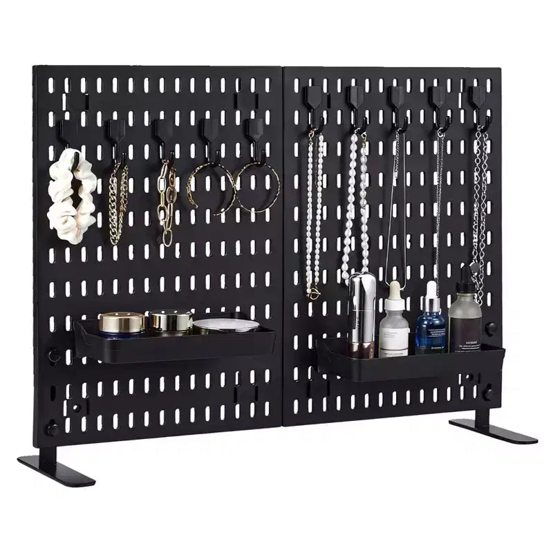 Heavy-Duty Metal Pegboard Wall Organizer Kit - 4 Pack Panels with 10 Hooks &amp; 2 Stands, Scratch-Resistant Stable Steel for Garage Office Home, Black