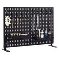 Heavy-Duty Metal Pegboard Wall Organizer Kit - 4 Pack Panels with 10 Hooks &amp; 2 Stands, Scratch-Resistant Stable Steel for Garage Office Home, Black