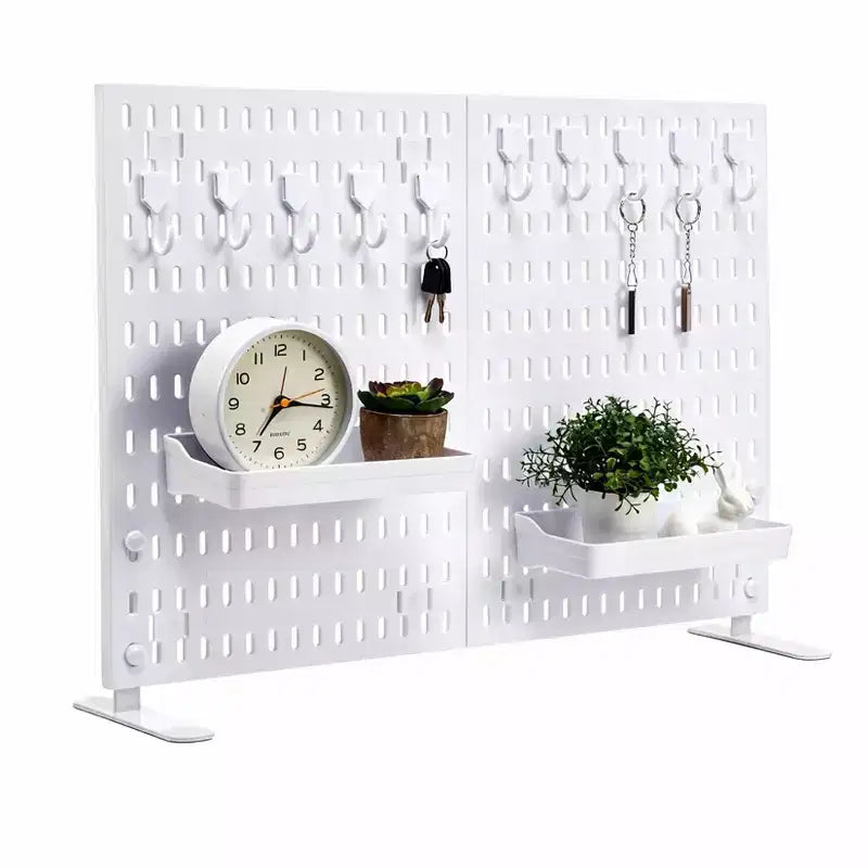 Wand-Organizer-Set mit robuster Metall-Lochwand - 4 Paneele mit 10 Haken und 2 Standfüßen, kratzfestes, stabiles Stahlgestell für Garage, Büro und Zuhause, Schwarz