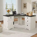 60 Farmhouse L-Shaped Executive Desk  Corner Home Office Desk with File Drawer, Storage Cabinet &amp; Adjustable Shelf