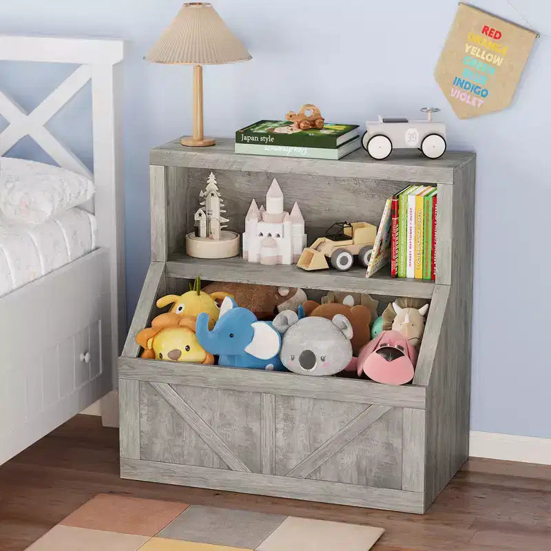 Estantería infantil y organizador de juguetes, librero de madera con gabinete de almacenamiento grande y diseño delgado antivuelco para guardería, dormitorio o sala de juegos