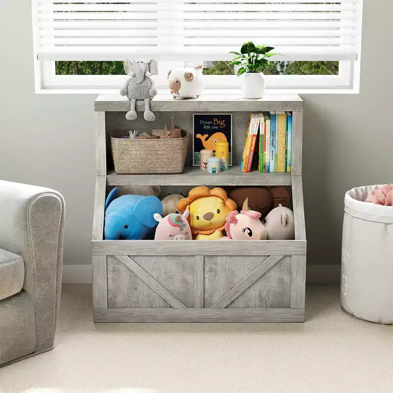 Estantería infantil y organizador de juguetes, librero de madera con gabinete de almacenamiento grande y diseño delgado antivuelco para guardería, dormitorio o sala de juegos