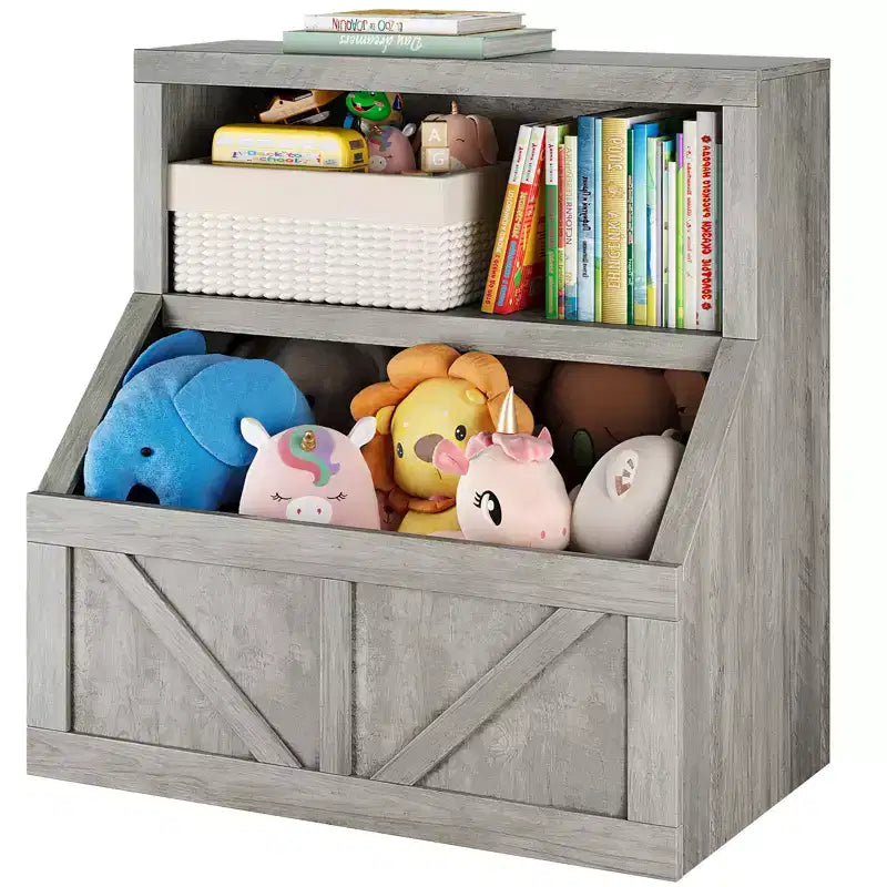 Estantería infantil y organizador de juguetes, librero de madera con gabinete de almacenamiento grande y diseño delgado antivuelco para guardería, dormitorio o sala de juegos