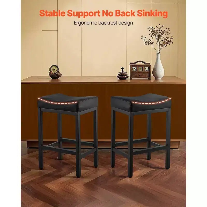 Juego de 2 taburetes de bar de altura de mostrador con asiento de silla de montar y patas metálicas - negro