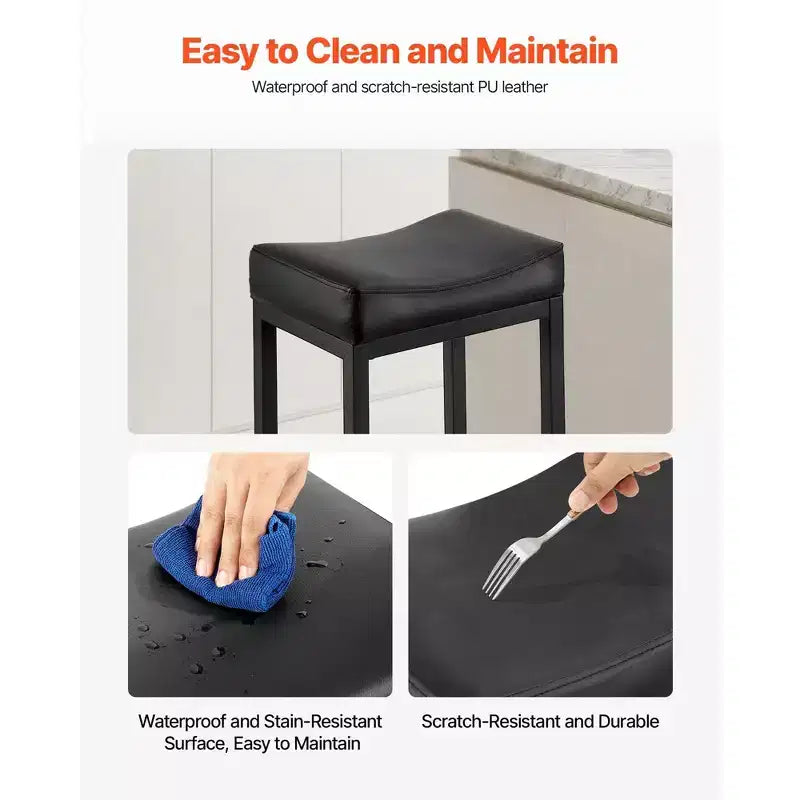 Juego de 2 taburetes de bar de altura de mostrador con asiento de silla de montar y patas metálicas - negro