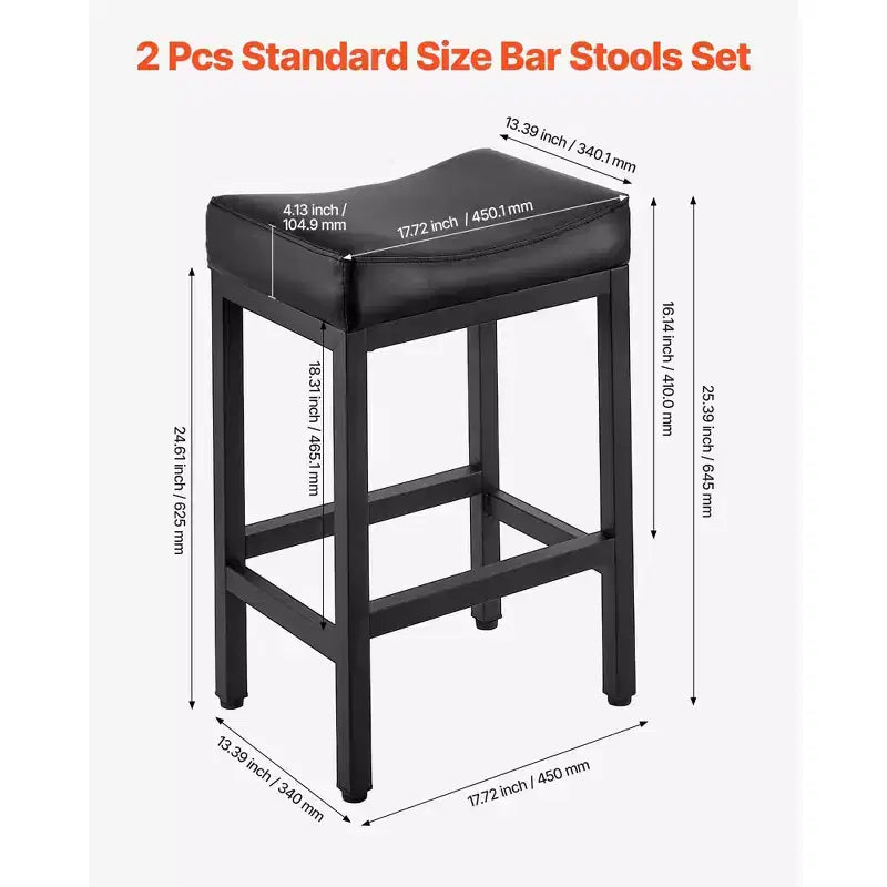 Juego de 2 taburetes de bar de altura de mostrador con asiento de silla de montar y patas metálicas - negro