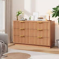 Cómoda de 6 cajones para dormitorio, cajonera acanalada de 47 para dormitorio, cómoda compacta de madera con tiradores metálicos dorados para sala de estar