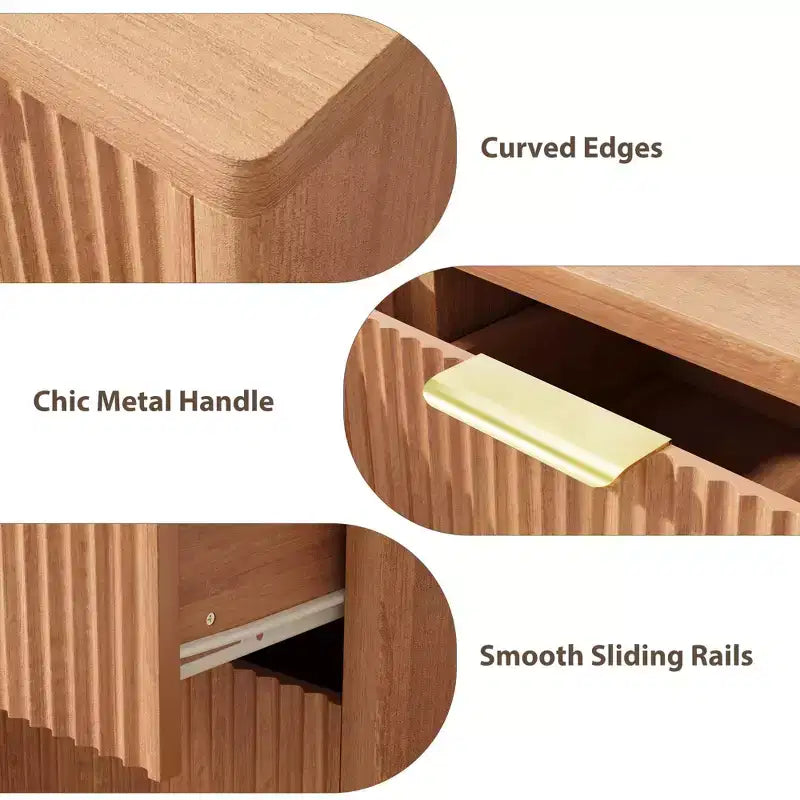 Cómoda de 6 cajones para dormitorio, cajonera acanalada de 47 para dormitorio, cómoda compacta de madera con tiradores metálicos dorados para sala de estar