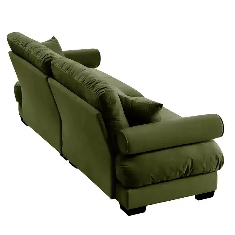 Sofá moderno de dos plazas con apoyabrazos acolchados, cojines lumbares y cojines decorativos para sala de estar, recibidor y dormitorio, verde oliva