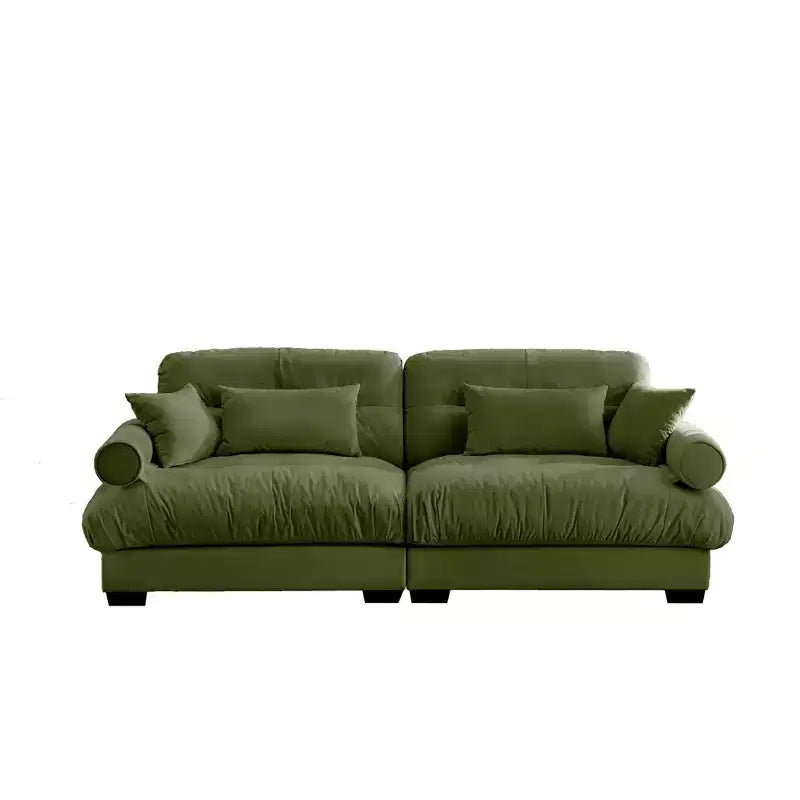 Sofá moderno de dos plazas con apoyabrazos acolchados, cojines lumbares y cojines decorativos para sala de estar, recibidor y dormitorio, verde oliva