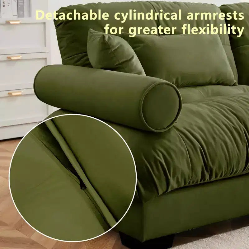 Sofá moderno de dos plazas con apoyabrazos acolchados, cojines lumbares y cojines decorativos para sala de estar, recibidor y dormitorio, verde oliva
