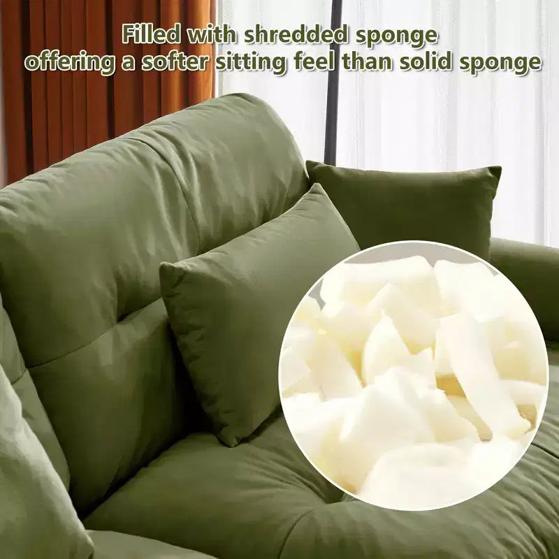 Sofá moderno de dos plazas con apoyabrazos acolchados, cojines lumbares y cojines decorativos para sala de estar, recibidor y dormitorio, verde oliva