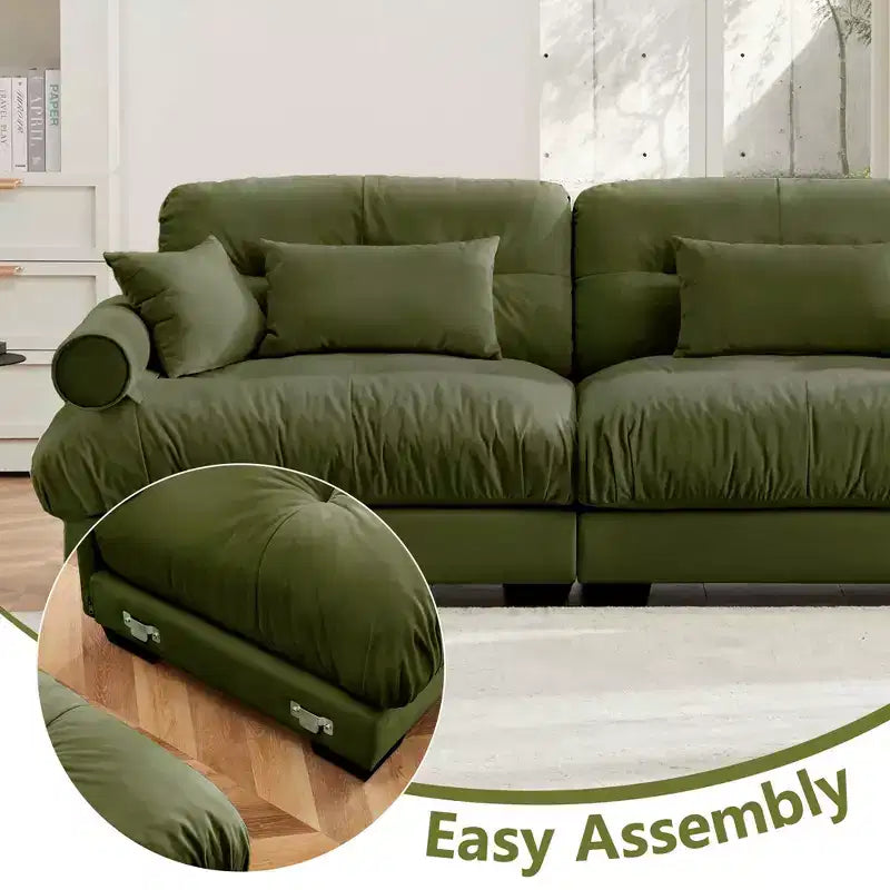 Sofá moderno de dos plazas con apoyabrazos acolchados, cojines lumbares y cojines decorativos para sala de estar, recibidor y dormitorio, verde oliva