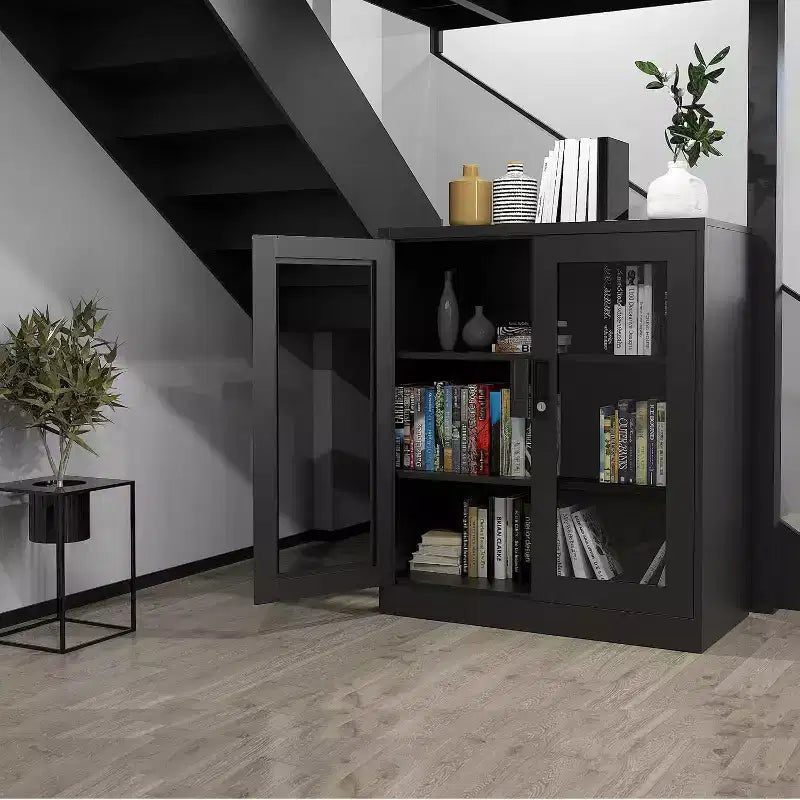 36 großer Aktenschrank mit abschließbarer Glastür, 2 verstellbaren Einlegeböden, Organizer für Büro und Zuhause