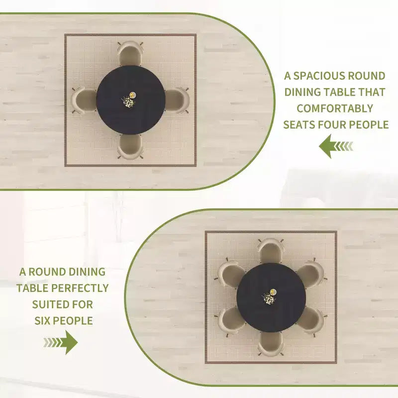 Table à manger ronde peu encombrante de 47 pour 4 à 6 personnes, étagère de rangement, pieds réglables, surface facile à nettoyer