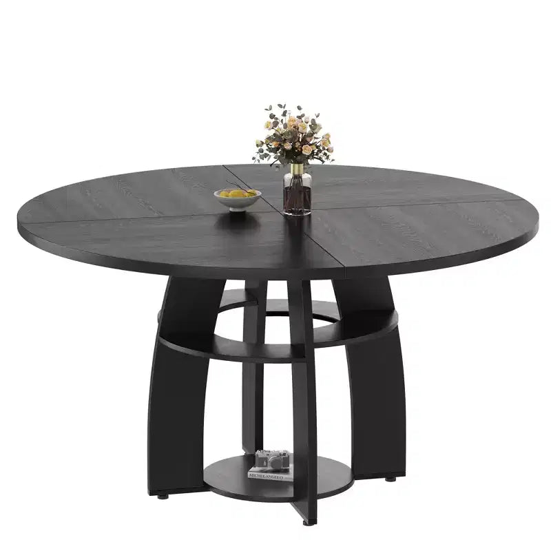 Table à manger ronde peu encombrante de 47 pour 4 à 6 personnes, étagère de rangement, pieds réglables, surface facile à nettoyer