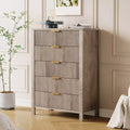 Cómoda de 5 cajones para dormitorio, mesita de noche alta y estrecha de 44 pulgadas con diseño acanalado, cómoda de madera, gabinete de almacenamiento y organizador para sala de estar y recibidor
