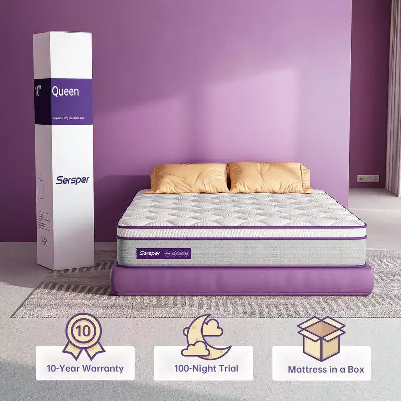 10 Zoll Hybridmatratze mit Memory-Schaum und Federn - geeignet für Bettgestelle mit Plattform, Boxspringbetten oder Lattenroste