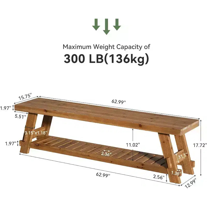 Banco zapatero de madera maciza de 63 pulgadas, banco de entrada estilo granja con estante de almacenamiento, banco de comedor para recibidor, dormitorio o cuarto de servicio, marrón rústico