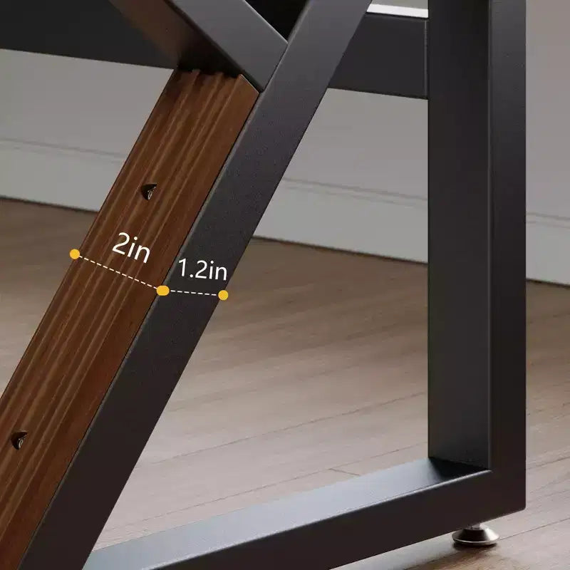 Moderner extra langer Holzschreibtisch mit K-förmigen Beinen aus Kohlenstoffstahl